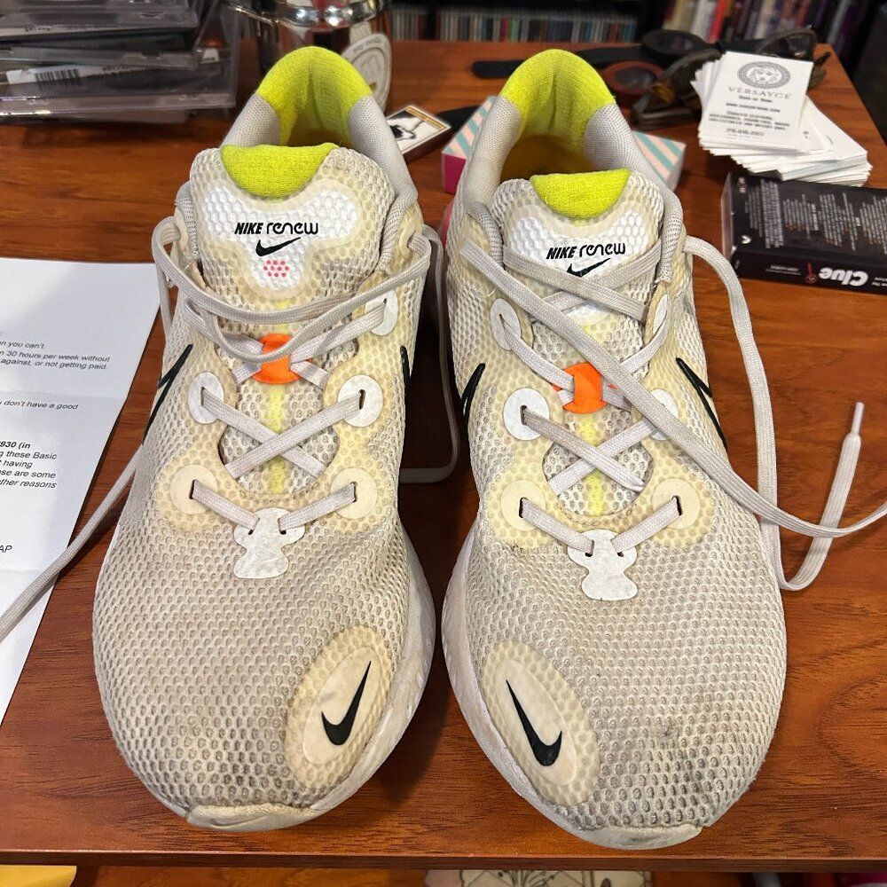 Nike Renew Run Shoes Men 12 White Black Platinum Tint Running CK6357-100 Sneaker